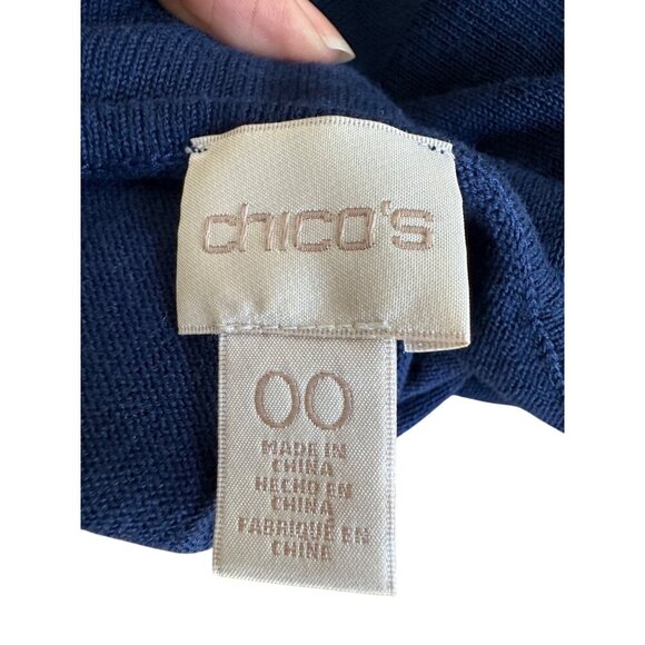 Chicos 3/4 Sleeve Lace Hem Navy Top Size 00 Layering Piece Office Thermal - Picture 4 of 12